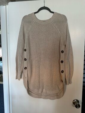 RD Style Beige Crewneck Button-Side Knit Tunic